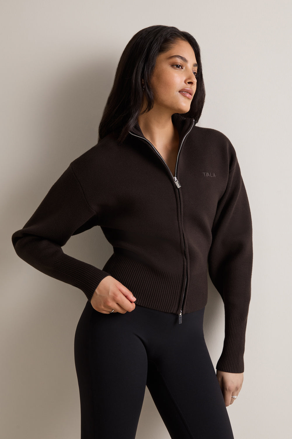 Zip Through Knit Cardigan - Americano