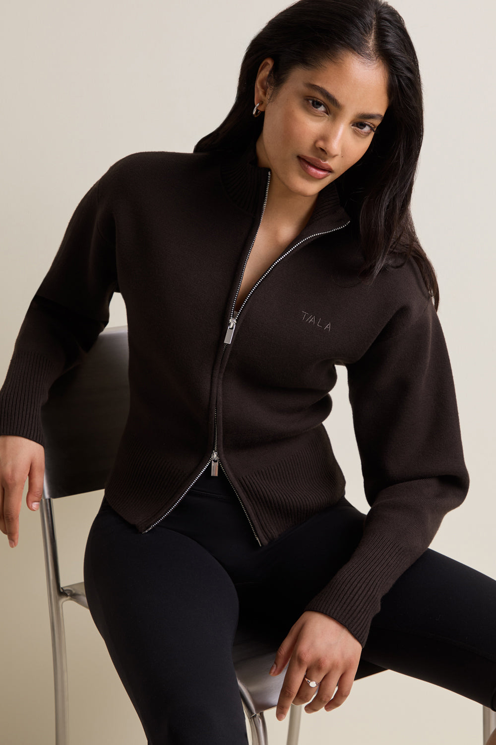 Zip Through Knit Cardigan - Americano