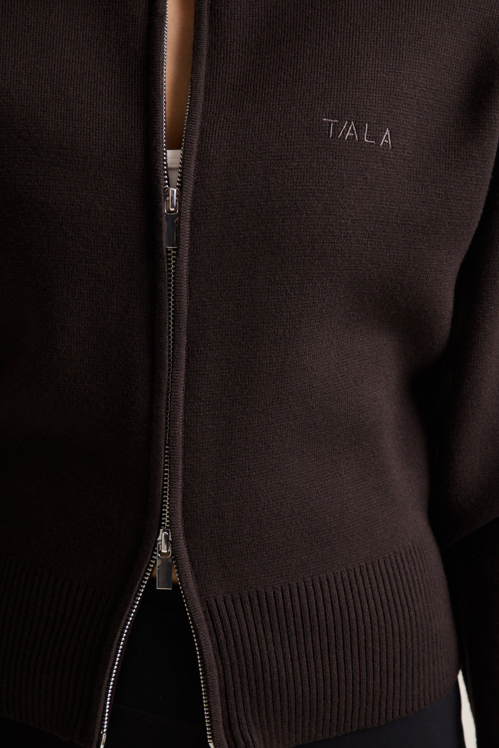 Zip Through Knit Cardigan - Americano