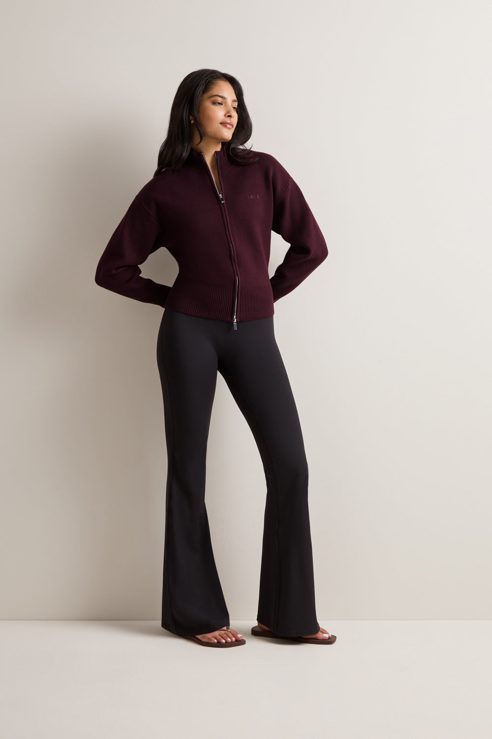 Zip Through Knit Cardigan - Deep Burgundy