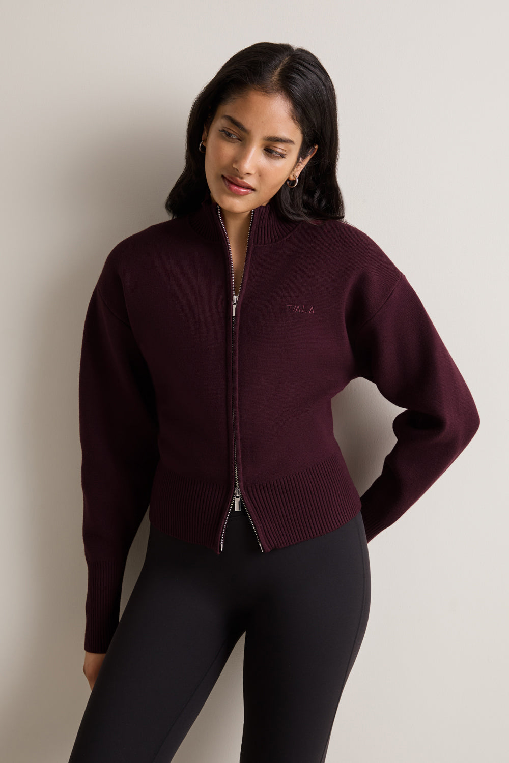 Zip Through Knit Cardigan - Deep Burgundy