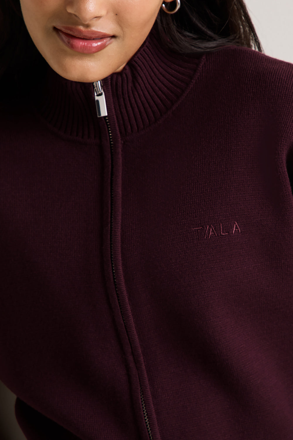 Zip Through Knit Cardigan - Deep Burgundy