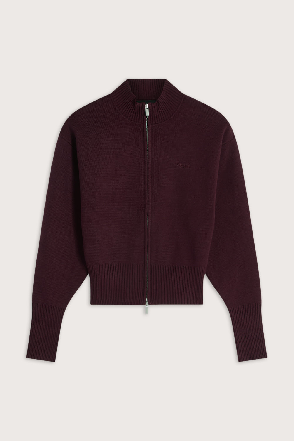 Zip Through Knit Cardigan - Deep Burgundy