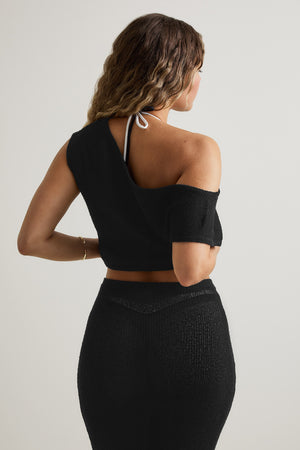 Beach Knit Asymmetric Top - Shadow Black