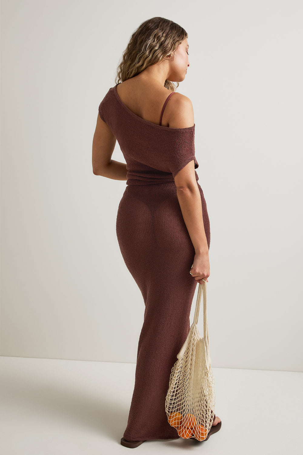 Beach Knit Asymmetric Top - Brown