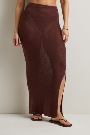 Beach Knit Maxi Skirt - Brown
