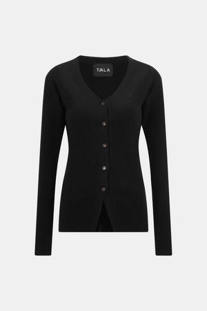 Knit-Waisted Cardigan - Black