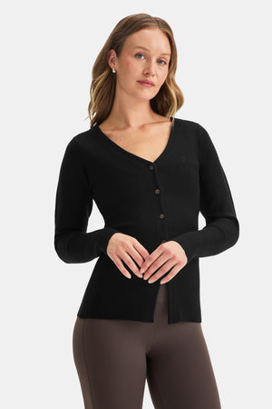 Knit-Waisted Cardigan - Black