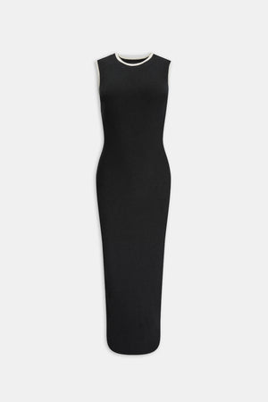 Sleeveless Contrast Ribbed Knit Maxi Dress - Black And Buttermilk
