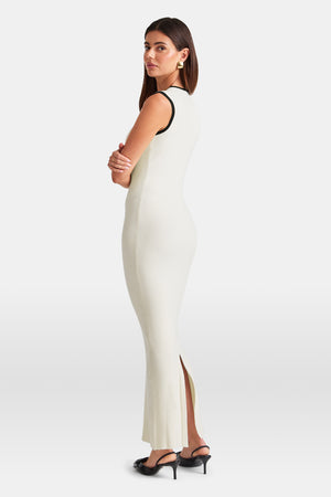Sleeveless Contrast Ribbed Knit Maxi Dress - Buttermilk And Black