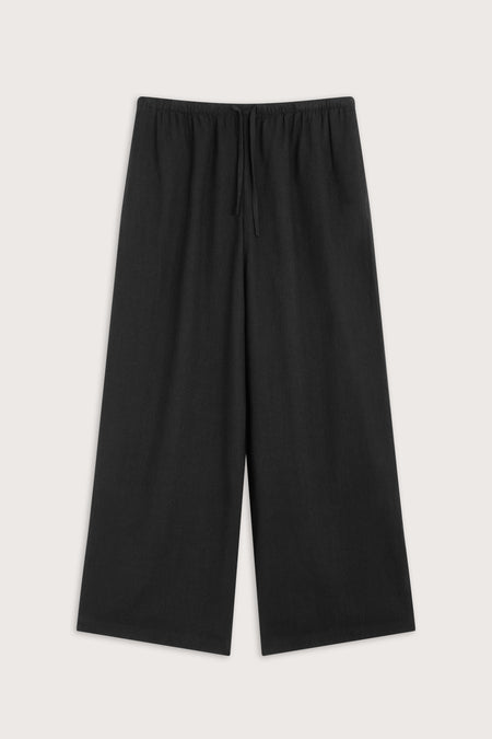 Soft Linen Drawstring Trouser - Shadow Black
