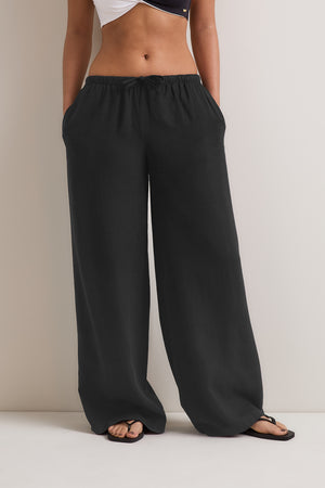 Soft Linen Drawstring Trouser - Shadow Black
