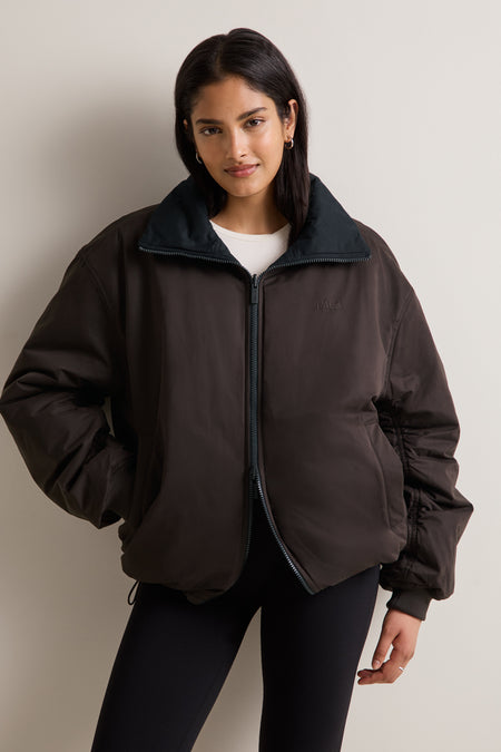 Funnel Neck Reversible Bomber - Black / Americano