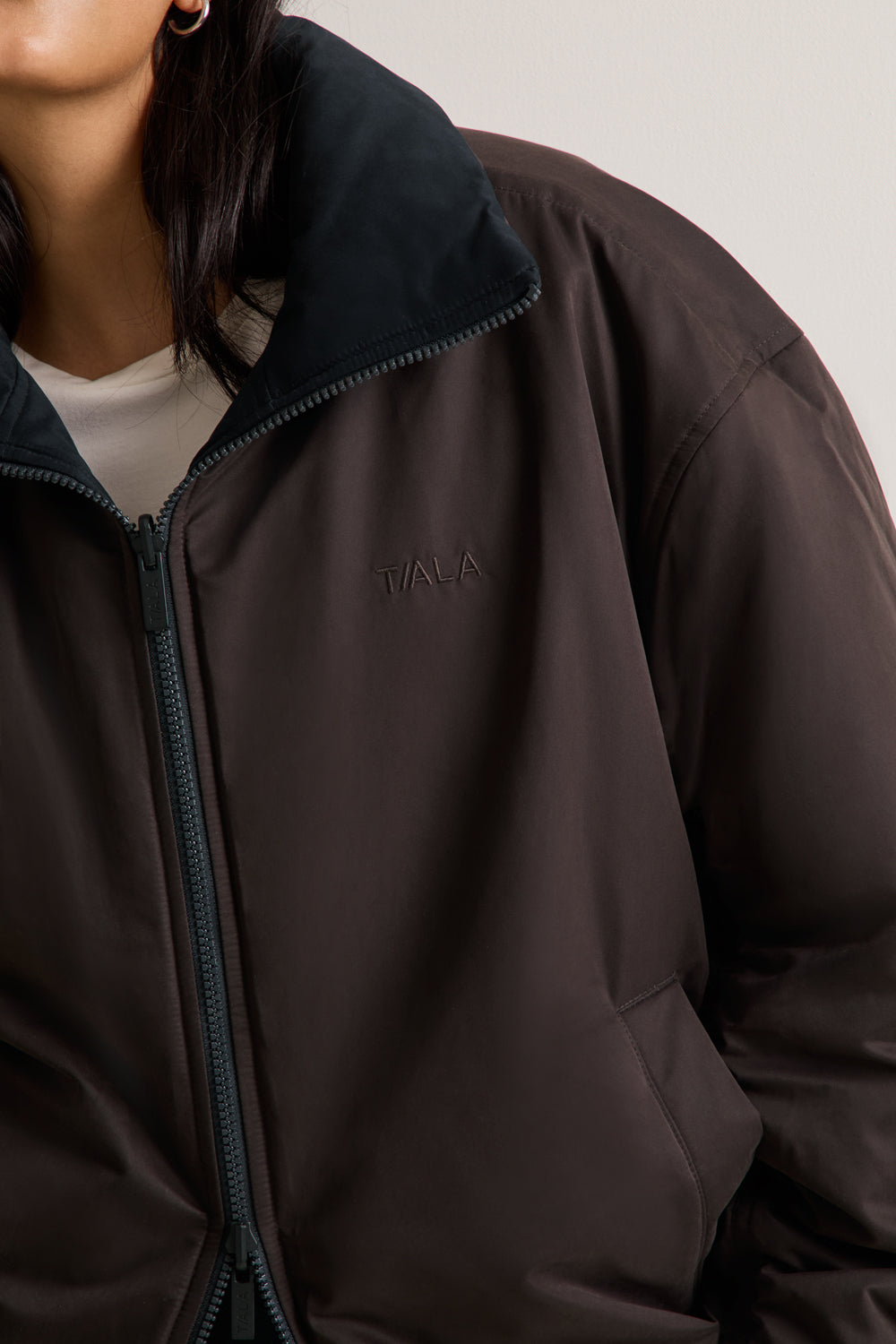 Funnel Neck Reversible Bomber - Black / Americano
