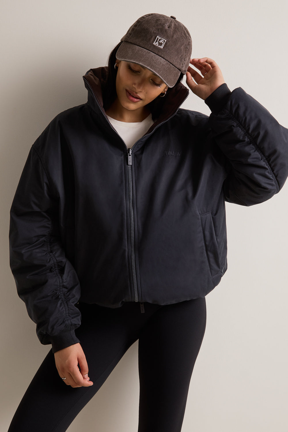 Funnel Neck Reversible Bomber - Black / Americano