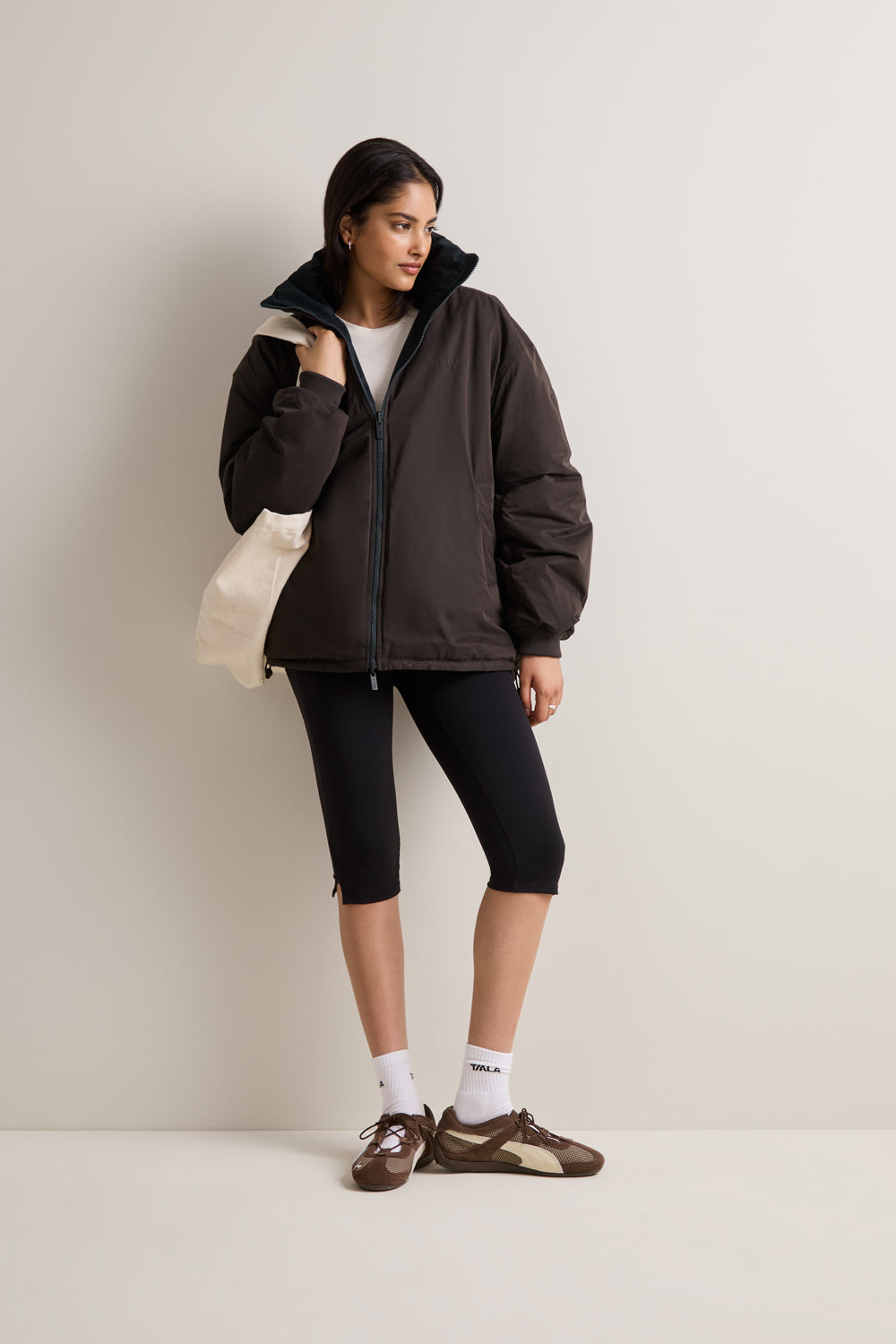 Funnel Neck Reversible Bomber - Black / Americano
