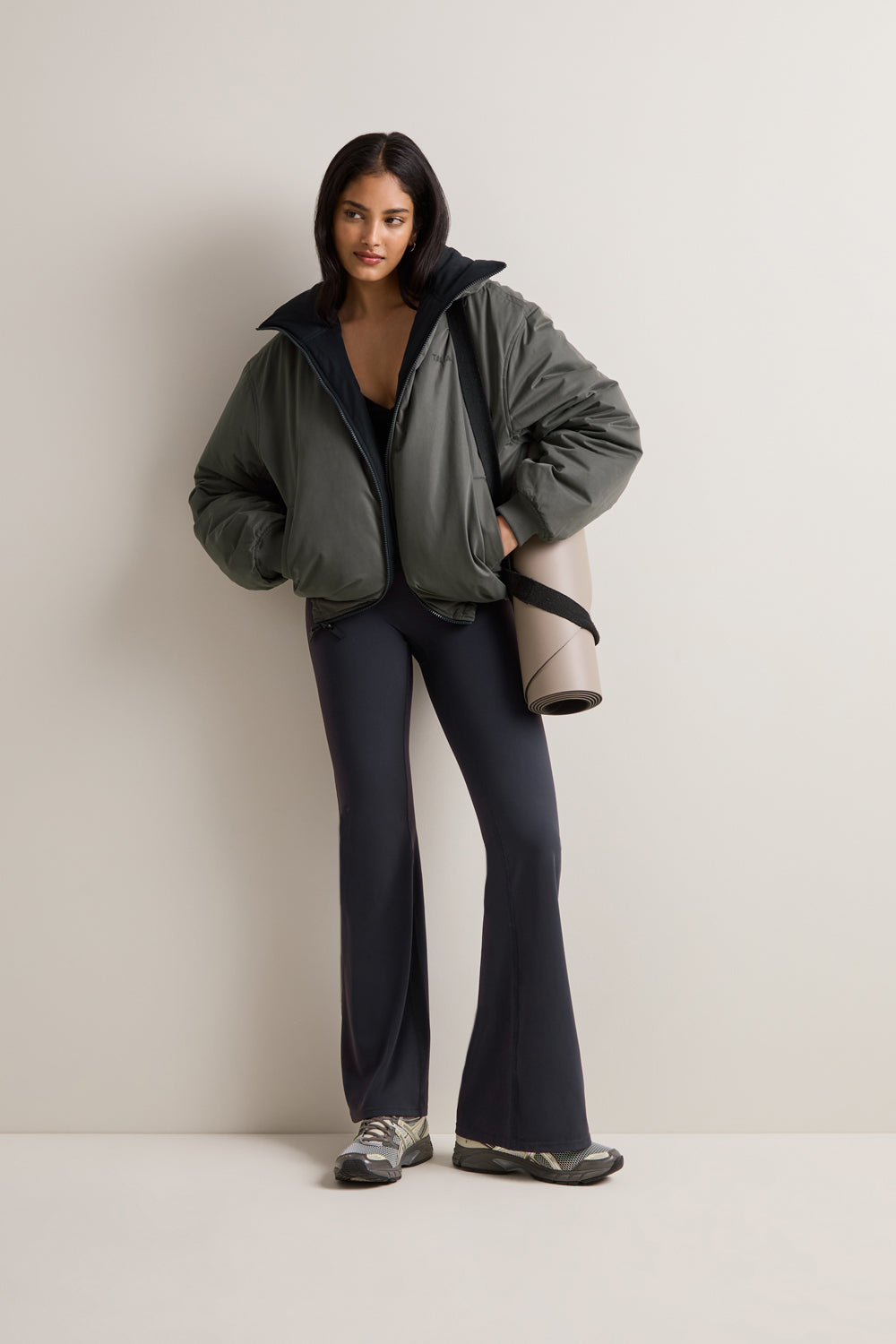 Funnel Neck Reversible Bomber - Black & Dark Olive