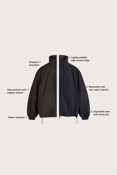 Funnel Neck Reversible Bomber - Black / Americano