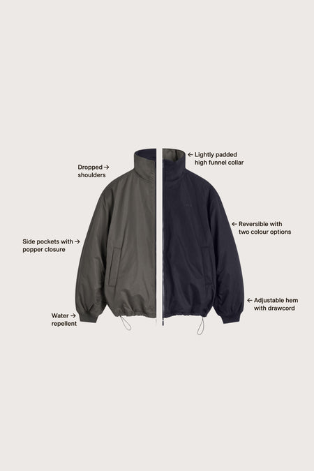 Funnel Neck Reversible Bomber - Black & Dark Olive