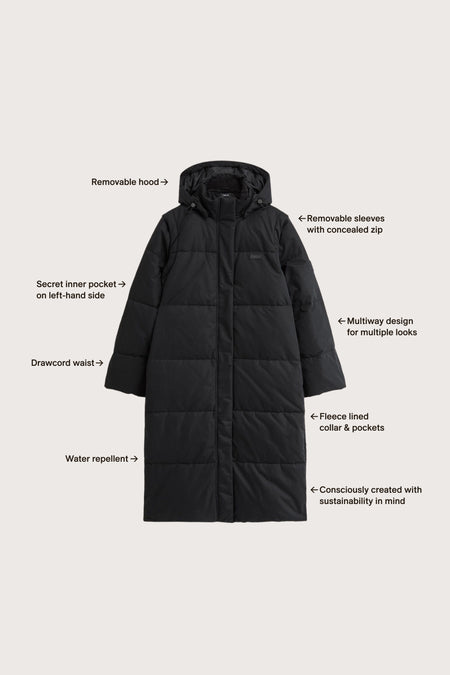 Polar Longline Puffer Coat - Black