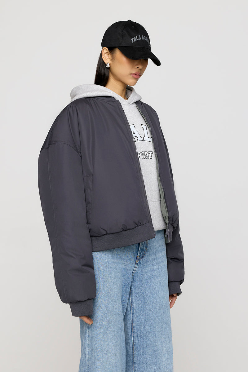 Reversible Girlfriend Bomber Jacket - Graphite And Cool Olive