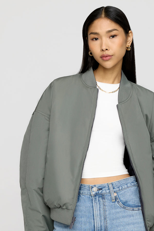 Reversible Girlfriend Bomber Jacket - Graphite And Cool Olive