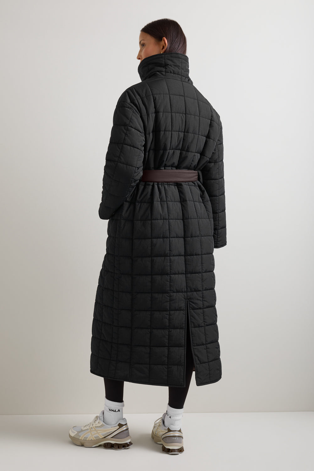 Reversible Tie Waist Padded Coat - Black & Americano