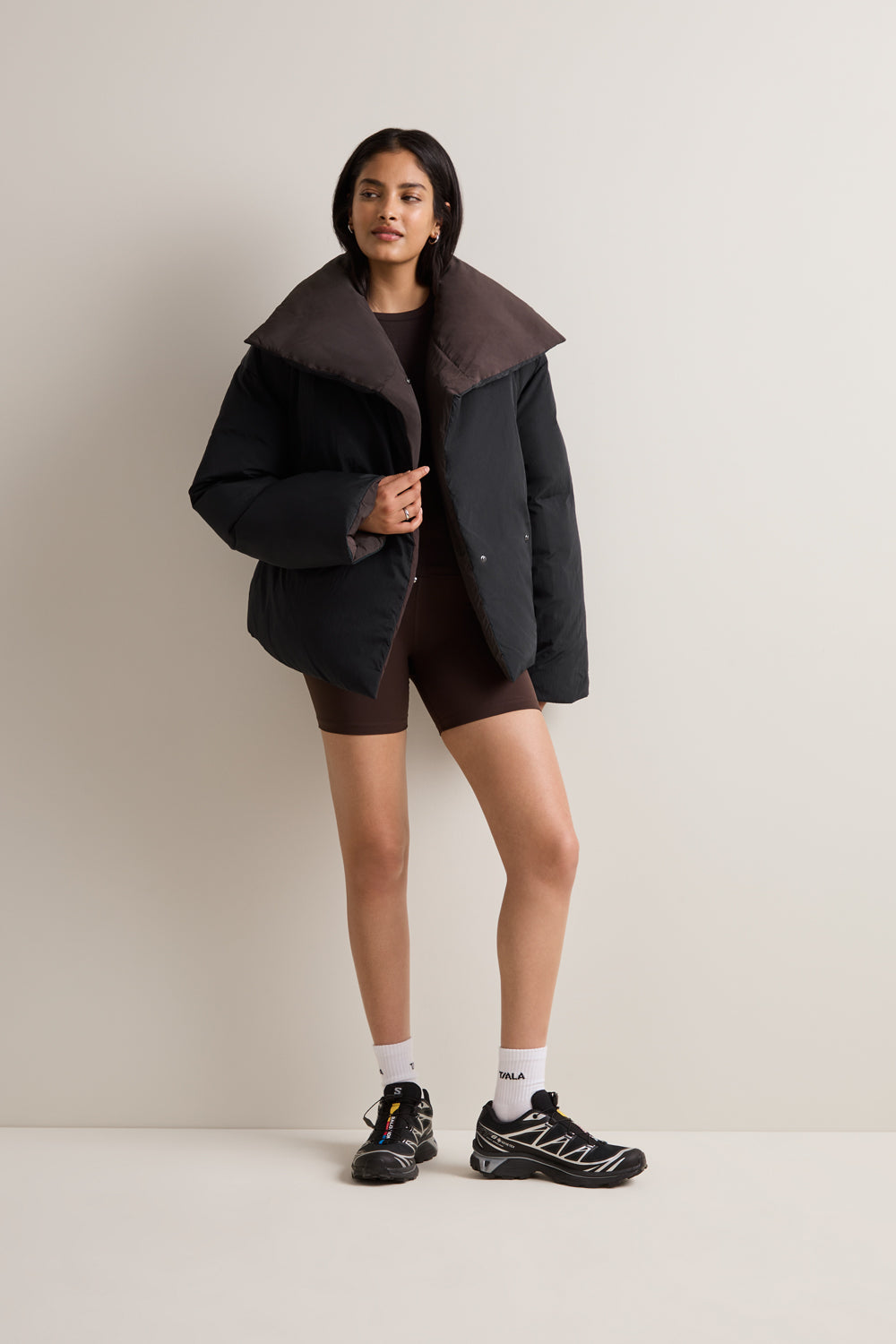 Reversible Wrap Puffer Jacket - Black & Americano
