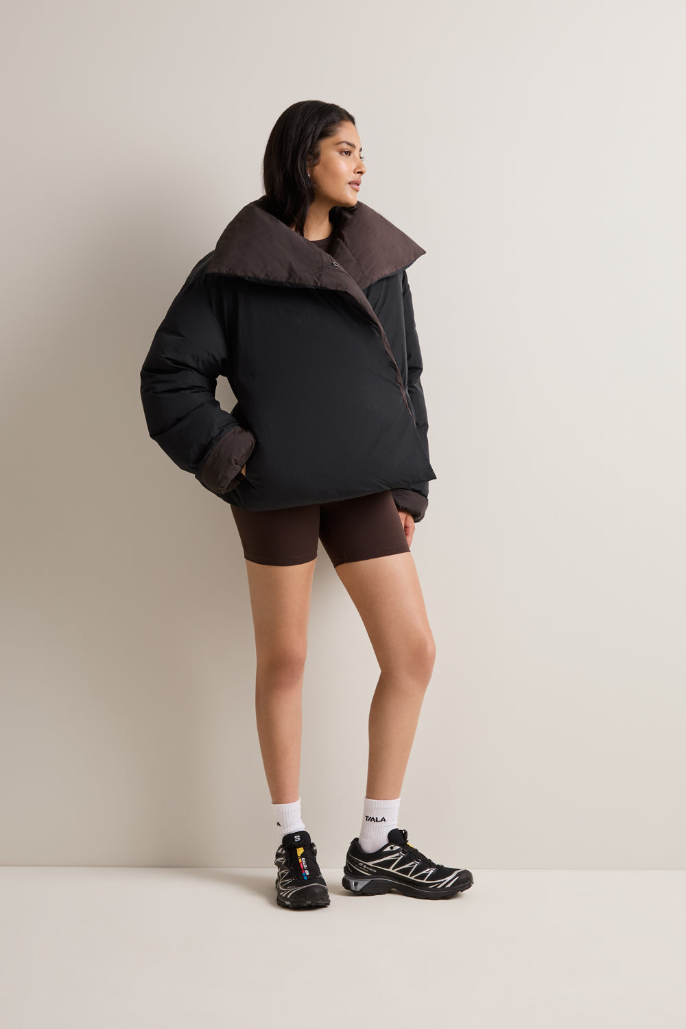 Reversible Wrap Puffer Jacket - Black & Americano