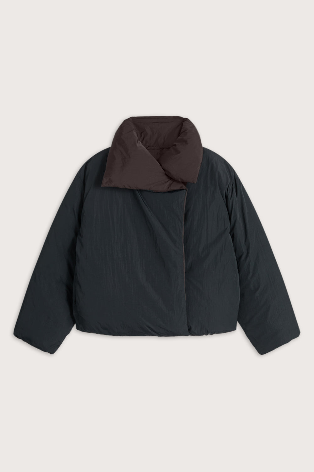 Reversible Wrap Puffer Jacket - Black & Americano