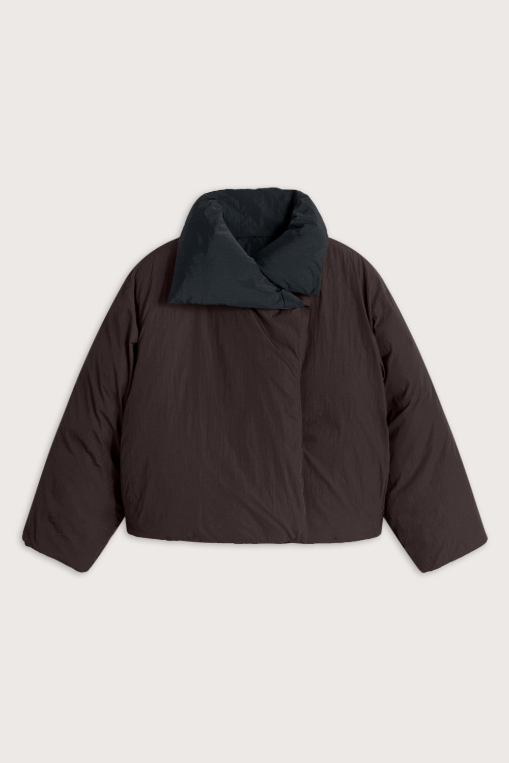 Reversible Wrap Puffer Jacket - Black & Americano