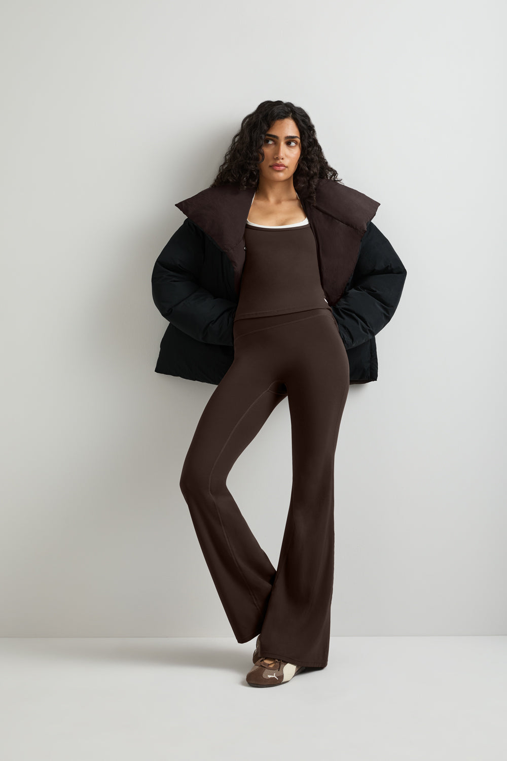 Reversible Wrap Puffer Jacket - Black & Americano