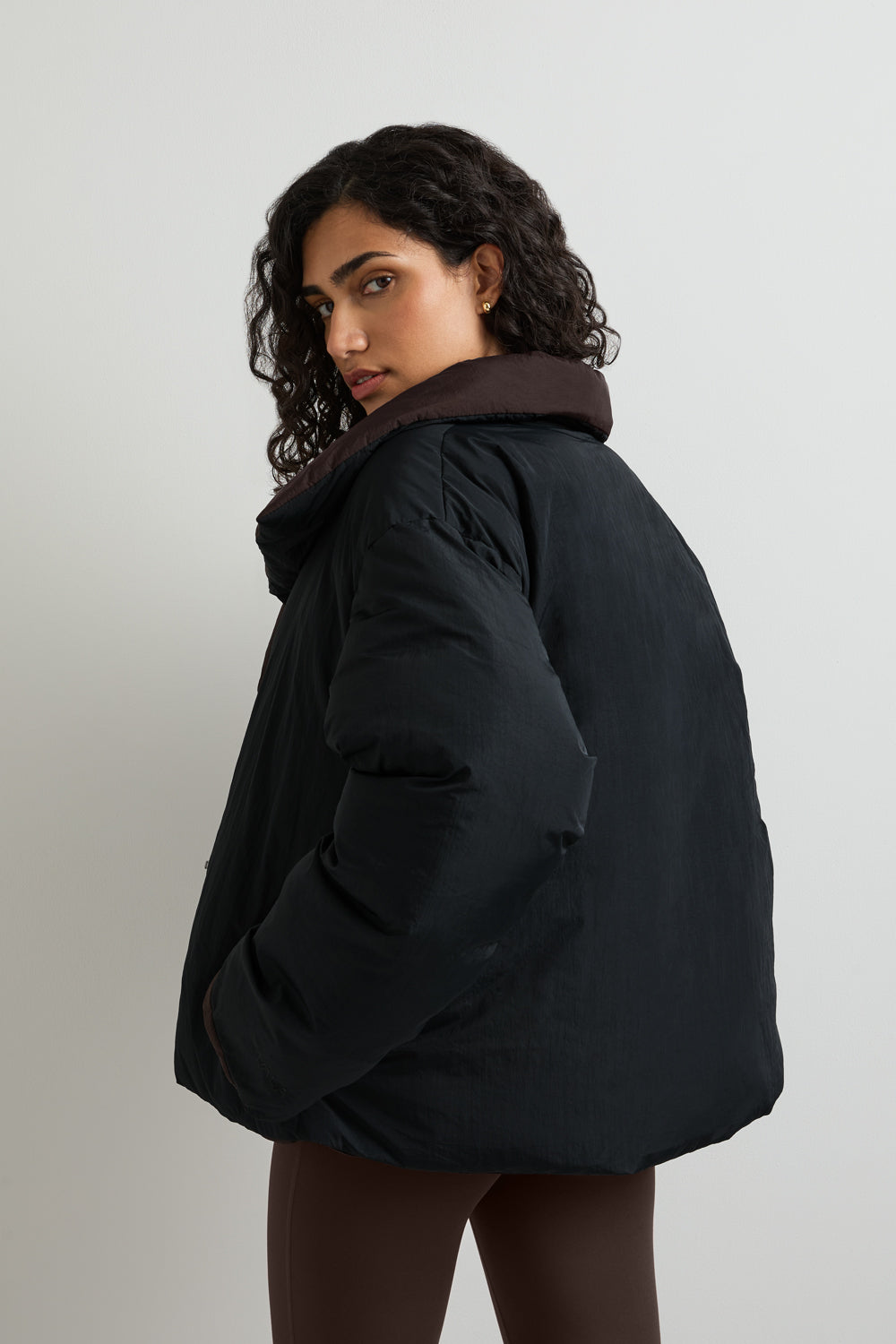 Reversible Wrap Puffer Jacket - Black & Americano