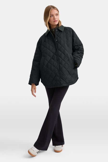 Quilted Reversible Barn Jacket - Dark Moss / Black