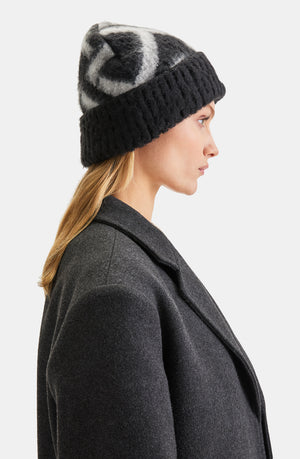 T LOGO BRUSHED BEANIE - CHARCOAL AND BLACK