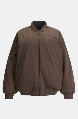 REVERSIBLE OVERSIZED BOMBER JACKET - BLACK AND ESPRESSO
