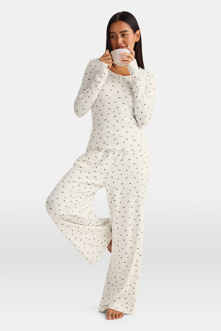 Wide Leg Pyjama Bottoms - Ivory Forest Print