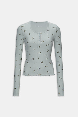 Henley Pyjama Top - Sage Woodland Print
