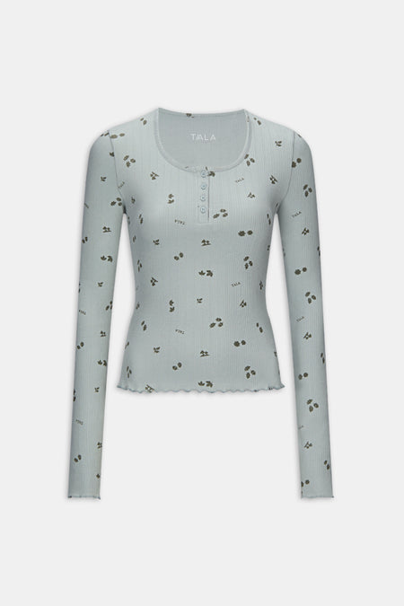 Henley Pyjama Top - Sage Woodland Print