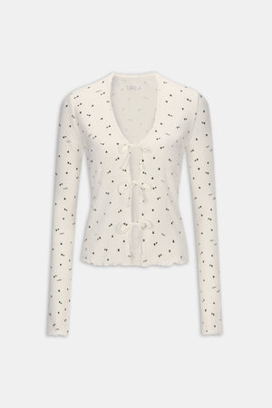 Tie Up Pyjama Cardigan - Ivory Forest Print