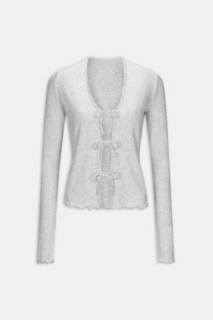 Tie Up Pyjama Cardigan - Grey Marl