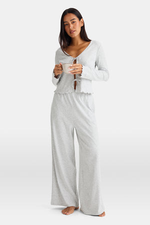 Wide Leg Pyjama Bottoms - Grey Marl