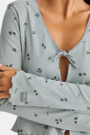 Tie Up Pyjama Cardigan - Sage Woodland Print