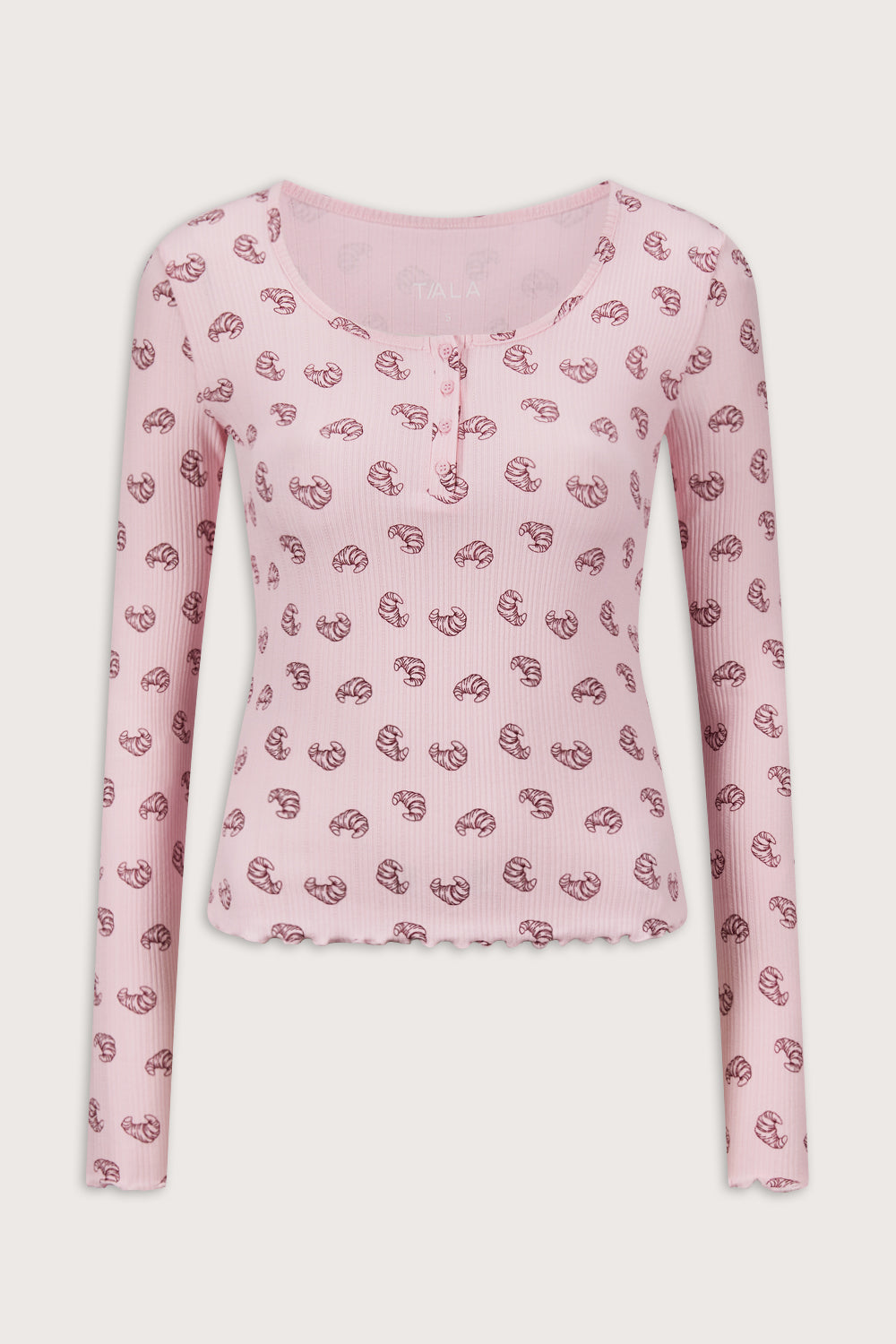 Henley Pyjama Top - Pink Croissant