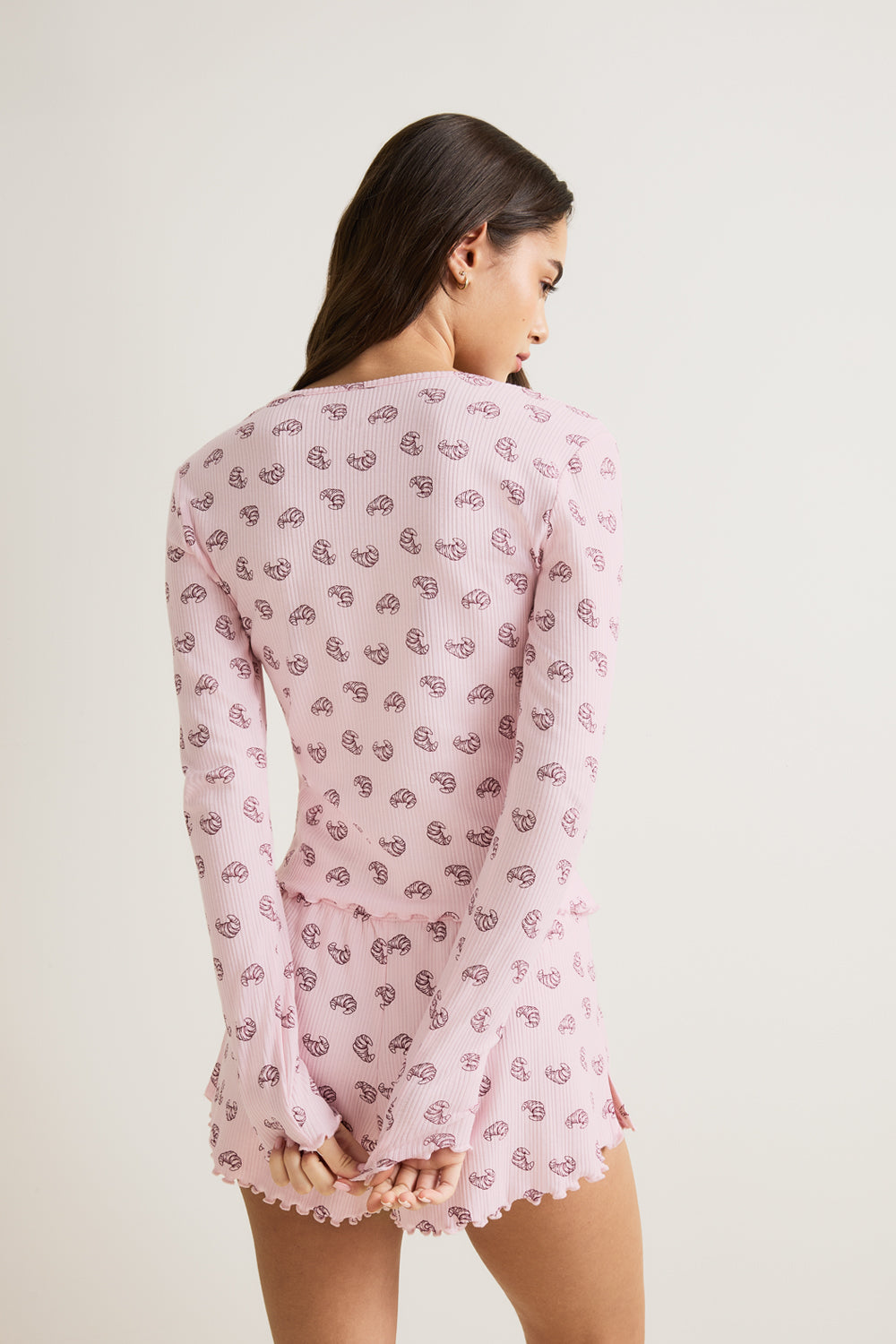 Henley Pyjama Top - Pink Croissant