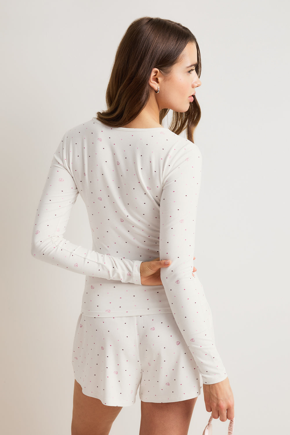 Button Pyjama Shorts - Love Heart Print