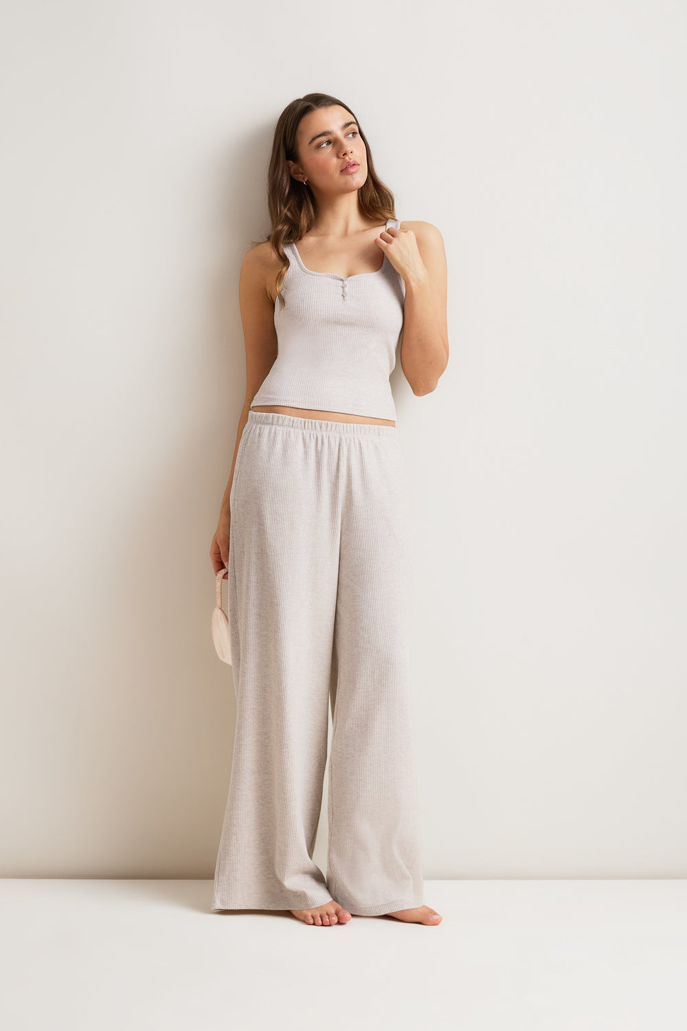 Sweetheart Henley Pyjama Vest - Oat Marl