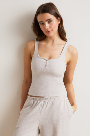 Sweetheart Henley Pyjama Vest - Oat Marl