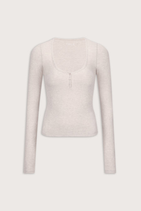 Sweetheart Long Sleeve Pyjama Top - Oat Marl