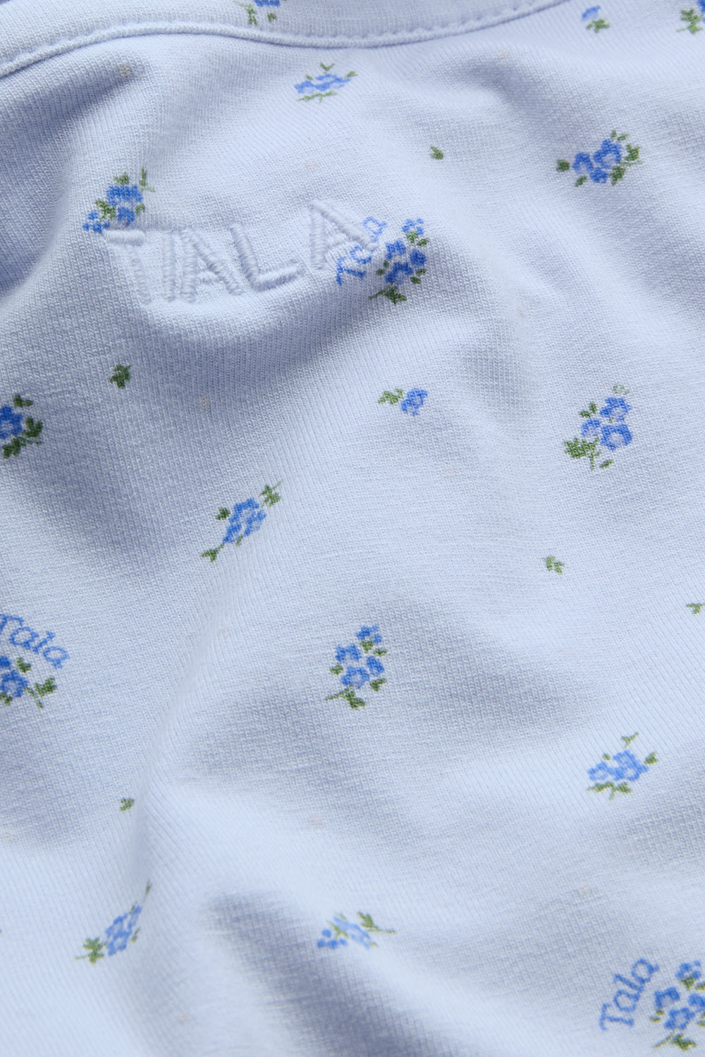 Sweetheart Henley Pyjama Vest - Baby Blue Floral Print